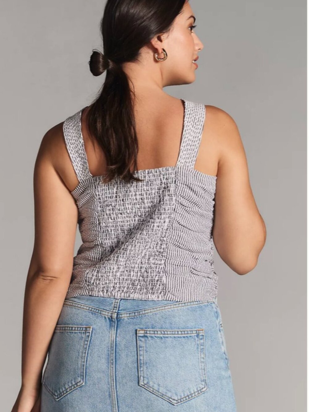 PILCRO Anthropologie NWT Ruched Tank Smocking Side Zip Blue Stripe | Sz M - Picture 2 of 6